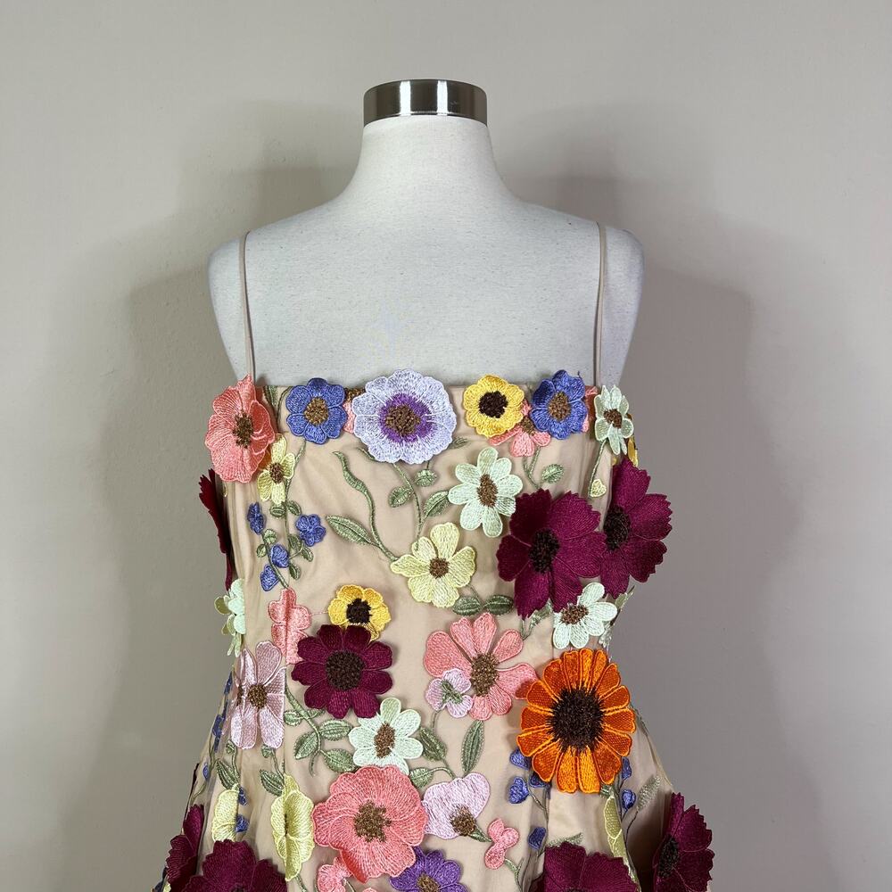 NEW Antonio Melani | Floral Applique Sheer Nude Overlay Cocktail Mini Dress 8 - Picture 3 of 11